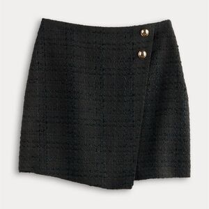 Nine West Wrap Skirt Womens Size Medium Black Tweed Gold Tone Buttons NEW